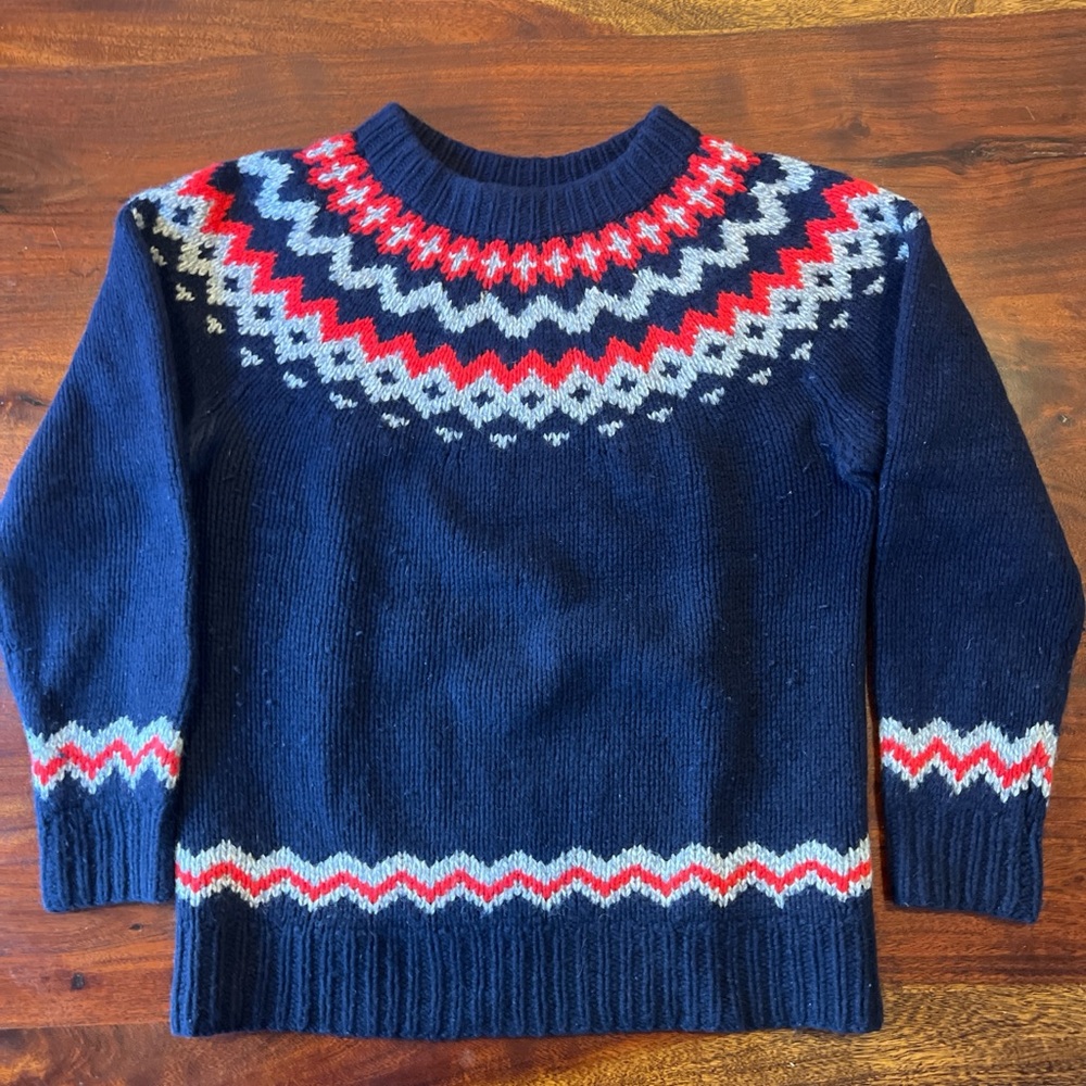 Bonobos Navy Fair Isle Crewneck Sweater with Red & Light Gray Accents